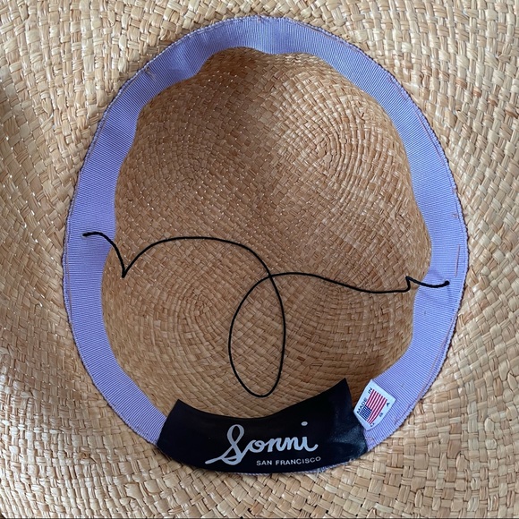 Vintage Sonni Low Profile Wide Brim Straw Hat Ribbon Bow - Picture 6 of 8